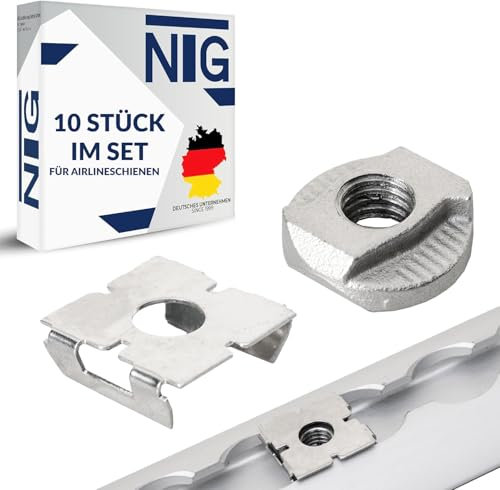 NTG Zurrschienenmutter M8 für Airlineschiene mit Clipsblech Nutenstein für Airline Zurrschiene | für Wohnmobil und Caravan als Halterung für Wand und Decke | Endfitting für Airlineschiene (10 Stück)