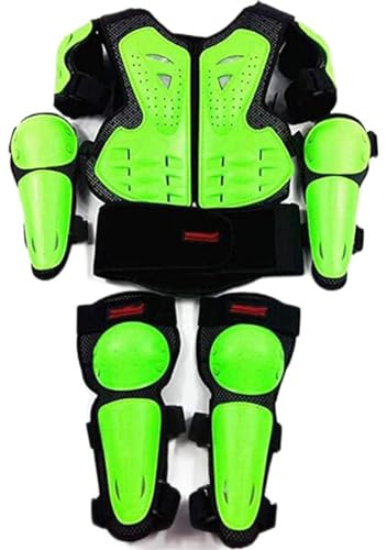 Kids Motorcycle Armor Suit Knee Elbow Protectors Chest Back Spine Guard for Snowboarding Off-Road(Color:Green)