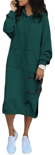 tinbarry Sweatshirtkleid Damen Lang Oversize Hoodie Kleid Langarm Einfarbig Mode Streetwear Pullover Sweatkleid Sweatshirt Kleid Mit Kapuze Taschen Kapuzenkleid Pulloverkleid