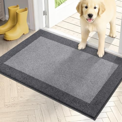 PURRUGS Dirt Trapping Door Mat 20 x 32, Non-Slip Washable Entry Mat, Dog Doormat, Front Door Mat, Super Absorbent Entrance Mat for Muddy Shoes & Paws, Light Grey & Grey
