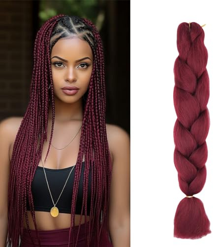 Gairyan Meches Tresse Cheveux 1 Paquet 24 Meches pour Tresses Africaine Rajout Cheveux Tresses Extension Dreadlocks Ombre Synthétiques Tresse Crochet Twist Tressage Cheveux (Rouge Vin)