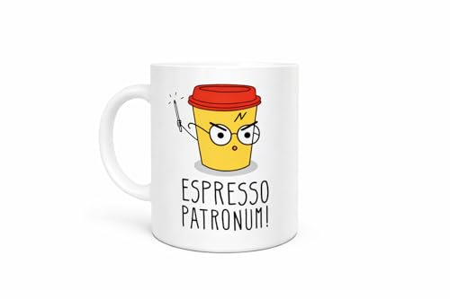 Taza Original Espresso Patronum, 350 ml – Taza de Cerámica Blanca – Apta para Microondas y Lavavajillas – Taza Café Desayuno – Regalo Original