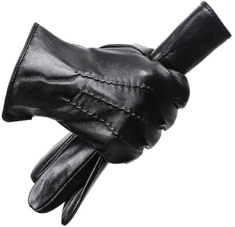 Herren Winter Schwarz Schaffell Leder Handschuhe, Schwarz , 9.5