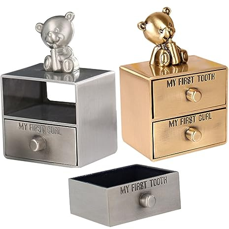 2 Stück Packung Babyzahn Aufbewahrungsboxen aus Metall für Erinnerungen | Stabile Boxen zum Sammeln von Milchzähnen und Locken, als Geschenk und Andenken für Kinder