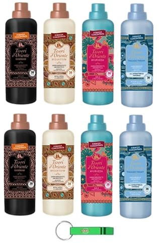 Testpaket Tesori d'Oriente Flüssigkeit Weichspüler, Fabric Softener Ayurveda Hammam Byzanthium Thalasso 8 x 760ml + Beni Culinari Kostenloser Schlüsselanhänger