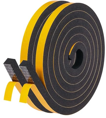 LIKERAINY Burletes Puertas Tira de Sellado 13x13mm Sello de Espuma Autoadhesiva Burlete de Goma para Puerta Ventana Cinta para Anti Frío Aislante Ruido y Colisión Negro 2 Rollos 4 Metros