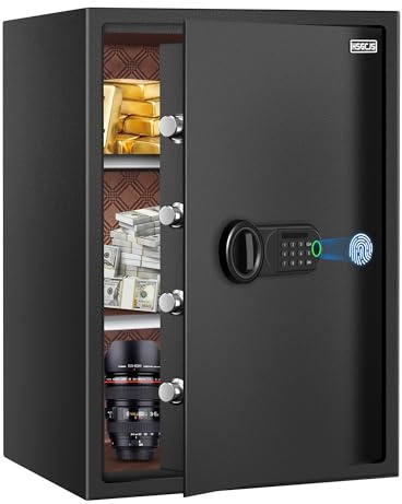 HSGCJS Großer Fingerabdruck-Safe – 90 Kubikfuß, biometrischer Fingerabdruck-Heimsafe mit digitaler Tastatur, Sicherheitssafe mit Induktionslicht und Leder, Spardose für Schmuck, Bargeld, Dokumente