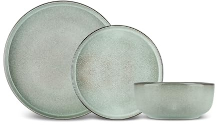 Karaca New Skal Stoneware Plates and Bowls Set, Reactive Glaze Dinner Set, Complete Kitchen Tableware Collection, Ideal Dinnerware for 6 People Dining Experience, Dishwasher Safe, 18 Piece