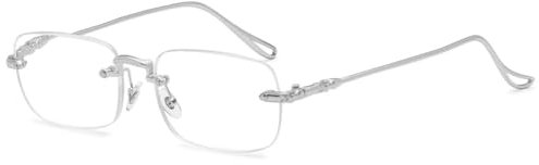 ABETOS Lesebrille Randlos Damen Herren Blaulichtfilter Metall Rahmenlose Lesehilfen Sehhilfe Anti Blaulicht Brille Ohne Rahmen +0.0 +1.0 +1.5 +2.0 +2.5 +3.0, Silber 0.0