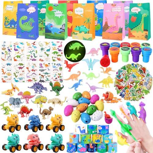 DIYDEC 135 Stück Dino Party Mitgebsel Kindergeburstag, Dinosaur Party Gastgeschenke Kinder Give Away Spielzeug Dinosauriereier für Ostern Weihnachten Kindergeburstag Party Geschenke Jungen