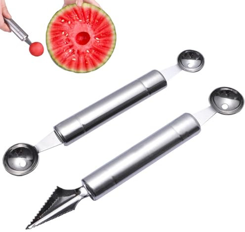 2 Stück Fruchtschnitzwerkzeug Melonenlöffel,Obstschnitzwerkzeuge, 2 in 1 Fruchtschnitzmesser,Kugelausstecher Und Schnitzwerkzeug, Melonenlöffel Kugelausstecher Doppelzweck,Für Salate Eiscreme Obst