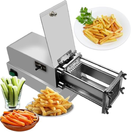 Electric French Fry Cutter with 8/10/12mm Grid Knife, Commercial and Household Strip Cutter, Electric Vegetable Chopper (Silver)