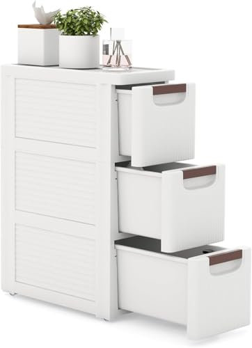 C·Kalosa Badezimmerschrank schmal, Badschrank, Beistellschrank mit 3 Schubladen, 42x19x56.5 cm, für Badezimmer, Wohnzimmer, Esszimmer, Küche, modern, weiß