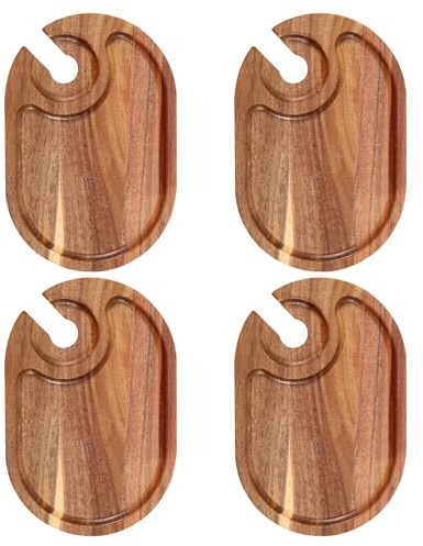 Gatphy 4Pcs Wood Serving Platters and Trays, Wooden Mini Charcuterie Boards with Wine Holder Cheese Serving Boards for Display Fruit Snacks Appetizer Sushi Food