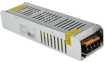 Fuente de alimentación LED de 150W 24V 6.2A en metal para tiras LED, ideal para iluminación y proyectos de iluminación decorativa.