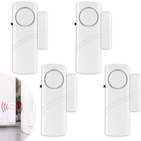 4 Pack Door and Window Alarm Sensor for Home Security 120dB Loud Siren Protect Your Family Kids & Property Safety Door Open Alert for Office School Hotel Store Shop Sheds Garage(No Battery)