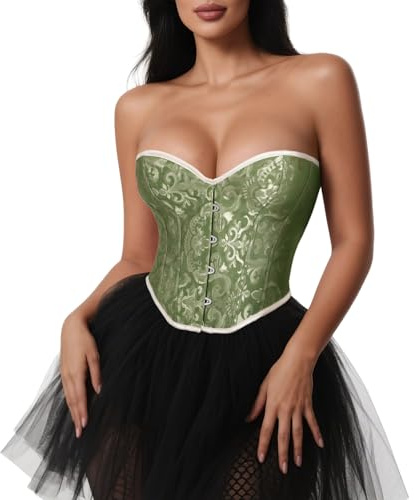 VONMELLI Bustier Korsett Top Spitze Überbrust Shapewear Dessous Cosplay Kostüm Grün M