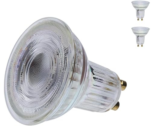 Satco LED MR16 Floodlight 5.5W 50W Equivalent 3500K Neutral White 90+ CRI 36° Beam GU10 Twist-Lock Base 120V Dimmable Clear Finish – Part S12373 (2 Pack)