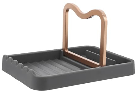 Plastic Spoon Rest Pot Lid Holder for Kitchen Counter Grey | Cooking Utensils Stand, Space-saving Design for Baking and Cooking, Simple Elegant Finish for Home Use