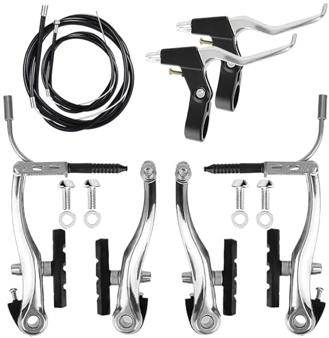 WUWENY Fahrradbremse Set, Universal V-Brake Fahrrad Bremse Vordere und Hintere MTB Bremsen, innere und äußere Bremsseile und Bremshebel Kit für Mountainbikes und Rennräder, (Silber)
