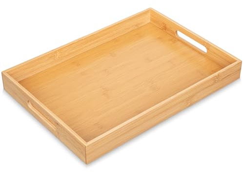 Bambus Tablett mit Rand 40×28 cm – Serviertablett aus natürlichem Bambus, Dekotablett für Küche, Wohnzimmer & Bad, rechteckig, Naturfarbig 1 Stück