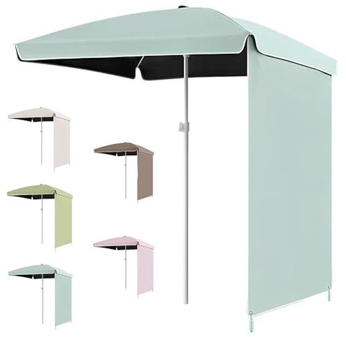 Sombrilla de playa portátil de 200 cm con cortina lateral, sombrilla de patio al aire libre para piscina, jardín, mesa de mercado, elegante toldo azul para protección solar y sombra