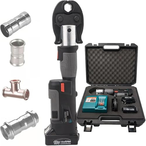 Pinza Crimpatrice Idraulica Portatile, Pressatrice Elettrica a Batteria con Display LED, Kit Professionale in Acciaio Inossidabile per Tubi Multistrato, Tempo di Pressatura 3-4 Secondi