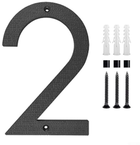 Vidonergy House Number Sign | 12 Inch Large Outdoor House Numbers for Exterior Wall, Door or Fence | Matte Black ABS Numbers with Mounting Hardware Included | Suitable(2)