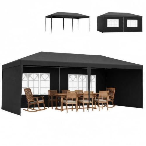 Outsunny Carpa de Jardín 6x3 m Cenador Pabellón de Jardín con 4 Paredes Laterales y 2 Ventanas Visibles, Marco de Acero, Anti-UV, Impermeable, Gazebo para Patio, Exterior, Camping, Gris Oscuro