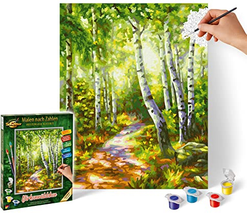 Schipper 609240801 måla efter siffror – björkskog – måla bilder för vuxna, inklusive borstar och akrylfärger, 24 x 30 cm