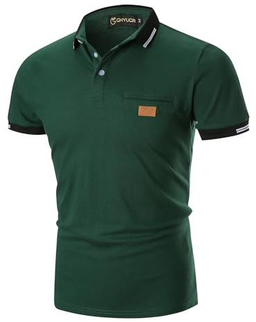 GHYUGR Kortärmad polotröja för män, kontrastfärger, golf, tennis, t-shirt, gRÖN, XL