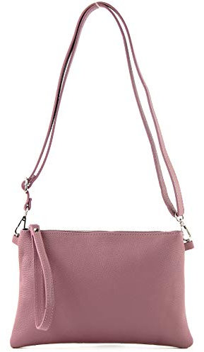 modamoda de T186 Damen Leder Clutch Umhängetasche Abendtasche handmade in Italy, Farbe:Altrosa