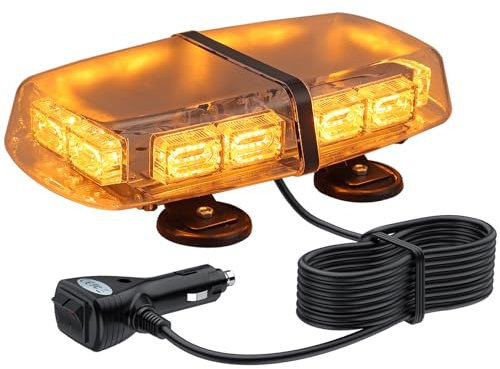 Justech 72 LED Rundumleuchte 7 Modi 12/24V Blitzleuchte Schraube Starker Magnet Amber Warnleuchte Notfallblinklampe Wiederherstellungswarnung gelbes Decke Licht 36W 5m Netzkabel Steuerschalter