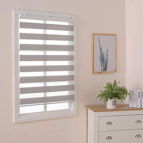 Doppelrollo Klemmfix Ohne Bohren 60cm x 160cm Duo Rollo, Zebrarollo Seitenzugrollo Easyfix für Fenster & Türen - Grau