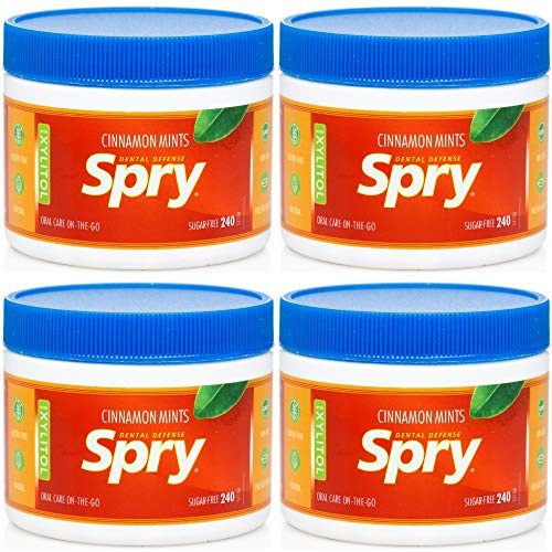Spry Pastilles à la Cannelle au Xylitol Sans Sucre – Favorisent la Santé Buccale, Stimulent la Salivation, Contre la Mauvaise Haleine – Sans OGM, Sans Gluten, 240 Count (Pack of 4)