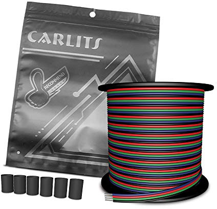 CARLITS 30m 22 AWG 4 colores RGB Cable de Extensión Línea de cable, 12 / 24V DC 4x0.3mm² 100 pies Luces LED 4 pines Tira de Extensión de Carrete de Alambre para 5050 3528 RGB Tiras LED