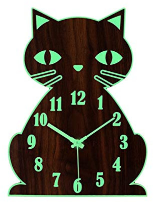 Topkey Orologio da parete silenzioso senza ticchettio, orologio da parete per bambini, funzionamento a batteria (non inclusa) - simpatico gatto marrone