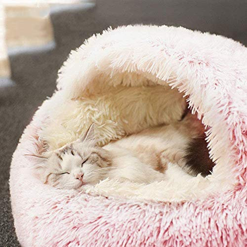 Yanman 2 in 1 Katzenbett Flauschiges katzenhöhle, Waschbares Tierbett Winter Geschlossen Katzenkissen, Körbchen Schlafplatz für Katzen klein Hunde bequem schlafen und kuscheln