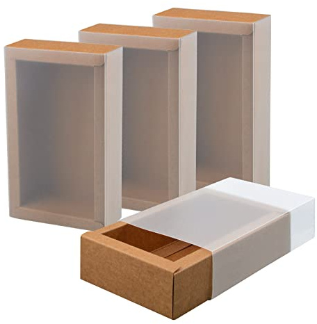 WANDIC Kraftpapier-Schachteln, rechteckig, mit transparenten PVC-Fenstern, Braun, Geschenkboxen für Hochzeit, Geschenk, Geburtstag, Schmuck, 12 Stück