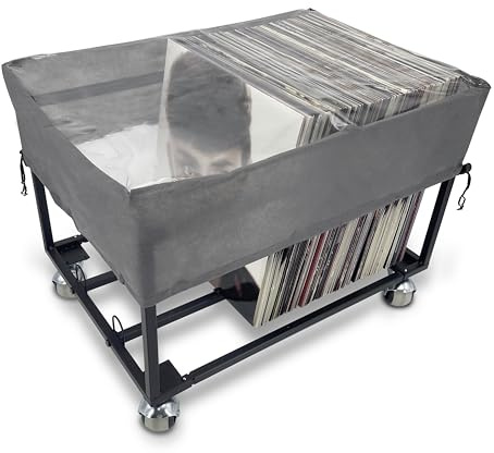 OrigoDeco Schallplatten-Aufbewahrungshalter auf Rädern, mit Staubschutz, für bis zu 100 LP, Albumhalter, Präsentationsständer, Vinyl-Schallplatten-LP-Aufbewahrung, stabile Metallstruktur (glattes