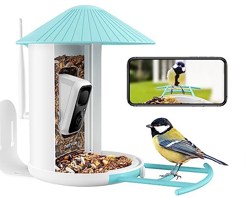 NETVUE by Birdfy Smart Bird Feeder Camera: Auto-Capture Video & Instant Alert, Permanently Collect Fun Clips, Garden Bird Watching Camera Wireless Outdoor, Present for Bird Lover (Birdfy Feeder, Blue)