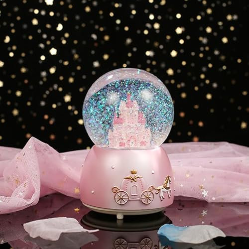 Schneekugel Verträumt Weihnachtspieluhr Prinzessin Schneewirbel Schneeflocken Spieluhr Melodien Glitzerkugel Musik Licht Musikbox Rosa Schüttelkugel Damen Geschenk Geburtstag Valentinstag
