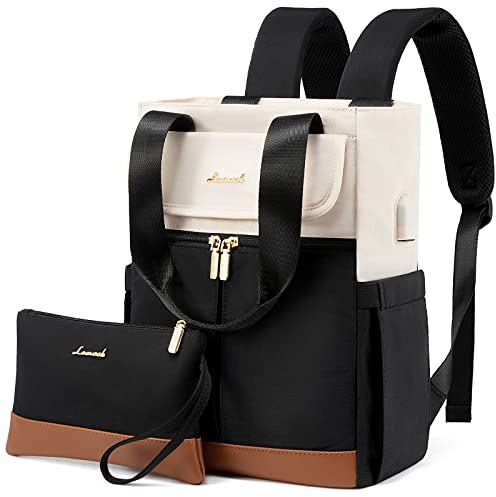 LOVEVOOK Rucksack Damen Klein, 13,3 Zoll Kleiner Rucksäcke Damen Cityrucksack Mini Rucksacktasche Elegant Handtasche Schultertasche, Wasserdicht Laptop Tagesrucksack, Beige Schwarz Braun