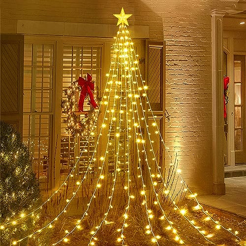 Acxilexy Christbaumbeleuchtung mit Sterne, 2M*9 198 LEDs Tannenbaum Lichterketten,Wasserdicht USB Weihnachtsbaum Lichterketten mit 8 Modi für Weihnachtsbaum, Fenster, Garten Dekor