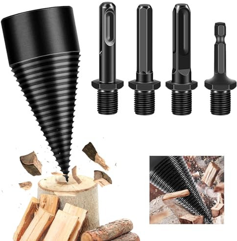 MaxEarn 42mm Log Splitter Drill Bits, 42mm Wood Splitter Drill Bit with 4 Types Handle for Electric Hammer, Cone Wood Splitters, Heavy Duty Firewood Drill Bit