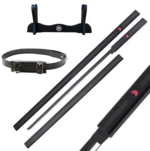 Hashiman – Katana Sasuke Uchiha Kusanagi – Manga-replika med träsvärd + svärdsställ + bälte – Japansk katana för cosplay, dekoration och lek för barn och vuxna – Ninja-utklädnad