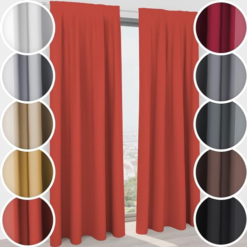 Schuette® Verdunklungsvorhang mit Tunnelband ● Century Black: Pumpkin Pie (Orange) ● 130x130cm Höhe x Breite (1 Stück) ● Blackout Vorhang Verdunkelung Knitterfrei Pflegeleicht Gardine Blickdicht