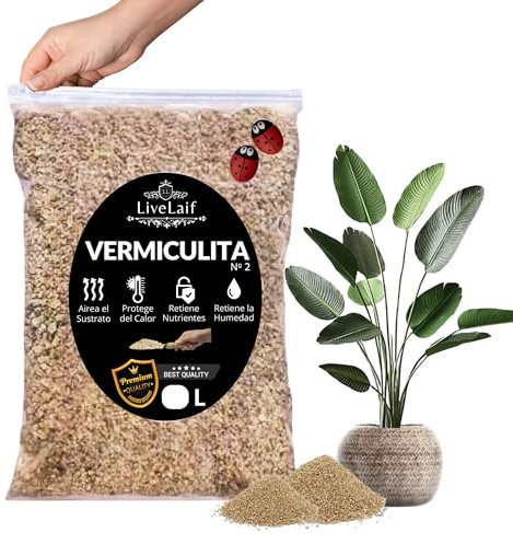 LiveLaif ® - 1 L. Vermiculita en Bolsa de Abre y Cierra | Vermiculita para Plantas | Nº 2 para Sustrato Semilleros, Sustrato Universal | Retiene Humedad y Nutrientes, Airea Raices