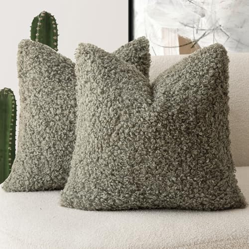Foindtower 2 Stück 50,8 x 50,8 cm Salbeigrün Kunstfell-Kissenbezug, Akzent-Sherpa-Kissen, flauschig weiche Kissenbezüge, Schaffell dekorativer Fleecekissen für Bett, Couch, Wohnzimmer