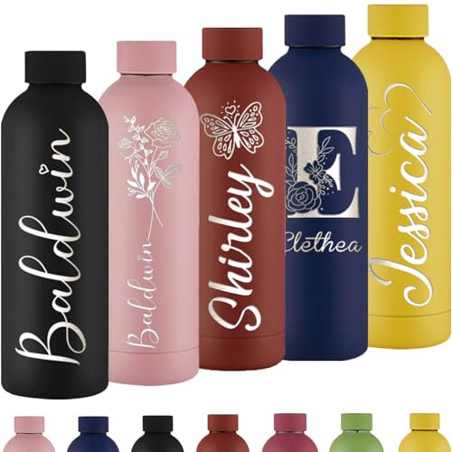 Bouteilles d'eau personnalisées isothermes gravées avec nom personnalisé, logo photo, 473,6 g, bouteille en acier inoxydable pour garder au froid et au chaud, cadeau d'anniversaire pour homme et femme